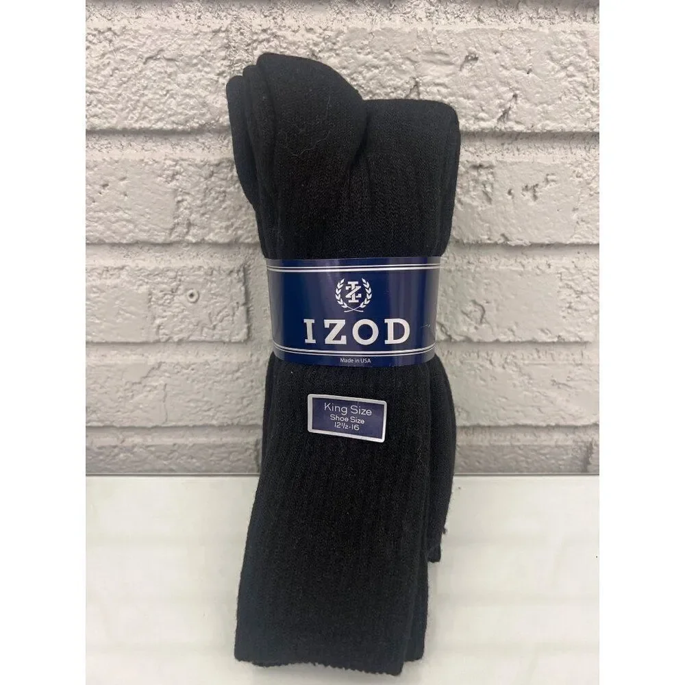 Izod King Size Men Black Socks 3 Pairs Size 12 1/2-16